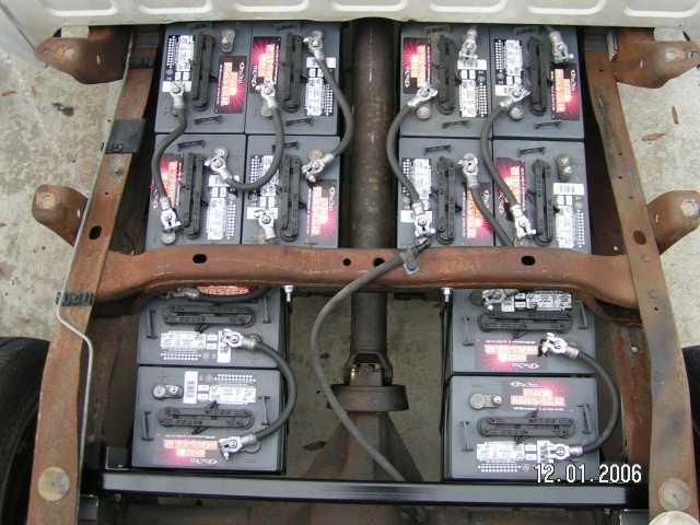 Batteries mounted in center of truck