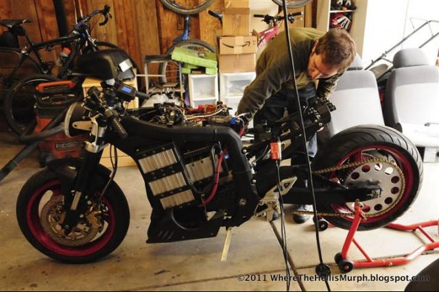 Working on the bike.