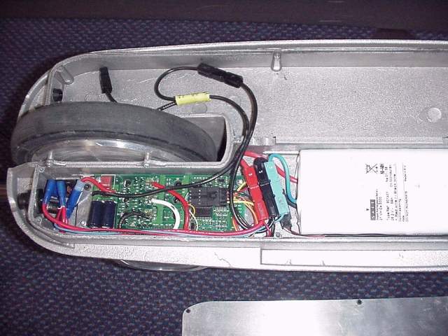 Closeup of battery, controller, and rech